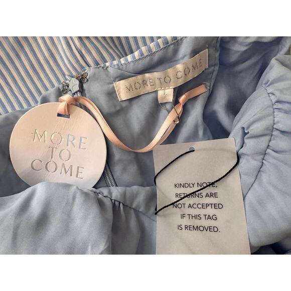 New MORE TO COME REVOLVE Women's Baby Blue Stripe Halterneck Mini Dress Size L - Picture 7 of 8